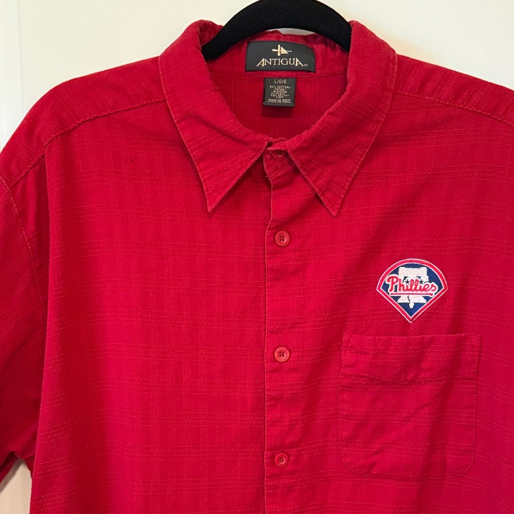 Phillies Antigua Red Casual Button Down Shirt